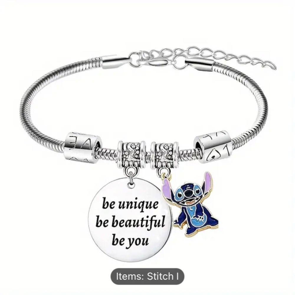 Disney Lilo & Stitch Charm Bracelet Heart Pendant “be unique be beautiful be you